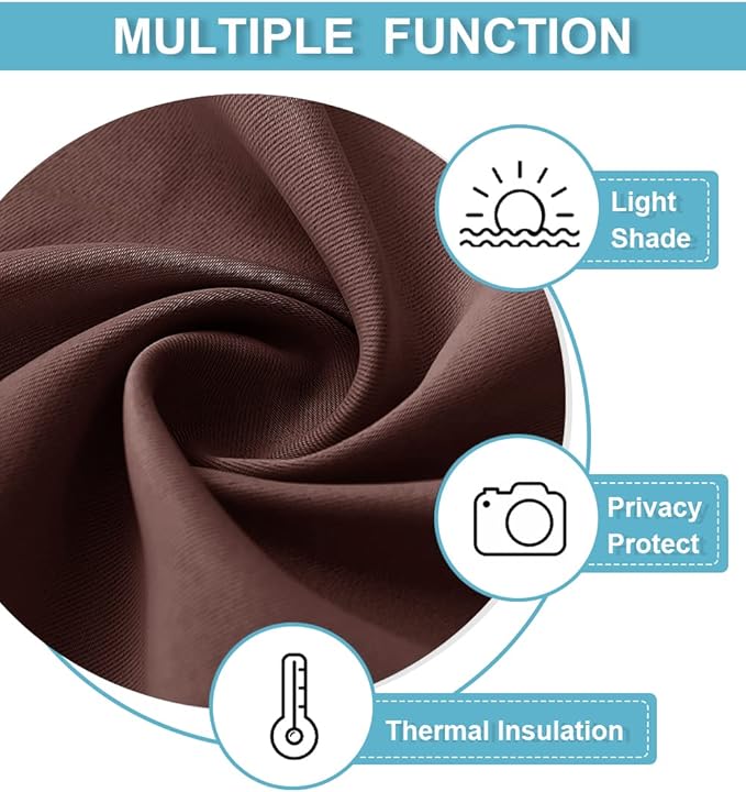 RYB HOME RV Curtains Blackout - Thermal Insulating Privacy Door Windows Camper Curtains for Kids Nursery RV Bunk Bedroom Windows Bathroom, Width 29 x Length 24, Chocolate Brown, 2 Pcs