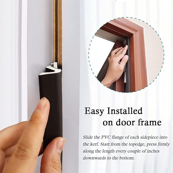 Kerf Weather Stripping Door Seal Strip 26 Ft Q Foam Door Weatherstrip Seal with Slot Card Slot Installation, Easy Cut to Size (Brown)