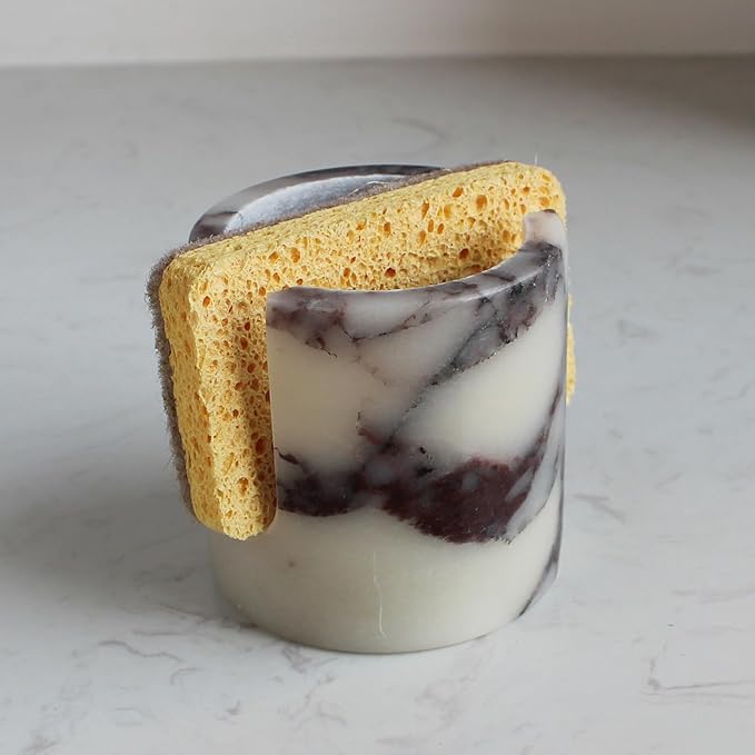 Natural Calacatta Viola Marble Sponge Holder for Kitchen Counter, Drying Rack, Sponge Caddy for Sink Organizer
