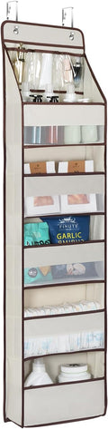 Univivi 6-Shelf Over Door Hanging Organizer Fabric Baby Door Storage with 5 Large Pockets and 3 Small PVC Pockets Wall Mount Hanging Storage Organizers for Baby Essential (Beige)