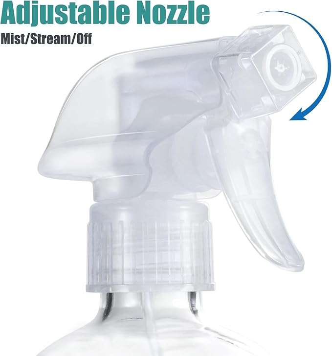 Glass Spray Bottles with Silicone Sleeve Protection, 16 oz 2 Pack, Empty Refillable Containers, Reusable Spray Bottles with Adjustable Nozzle for Hair, Cleaning Solutions and Plants , Blue&Grey