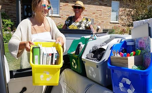 6 Gallon Stackable Recycling Bins for Homes, Garages, Offices Made of 100% Recycled Plastic - (Blue, 20 Pack)