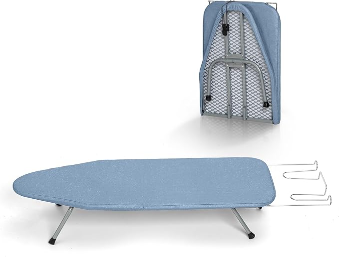 Small Ironing Board Tabletop with Cover and Pad, BlissBoard Mini Folding Iron Board Portable with Non-Slip Feet, Compact Ironing Table for Travel, 31"x12", Blue