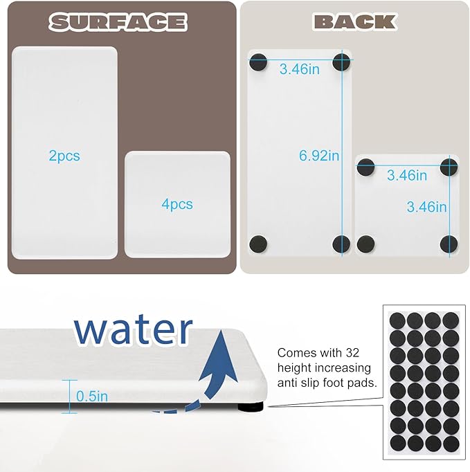 6PCS Stone Drying Tray for Bathroom Counter, Fast Drying Diatomite Stone Sink Tray, Water Absorbing Coaster for Kitchen Sink, Water Absorbent Coasters, Diatomite Soap Dish