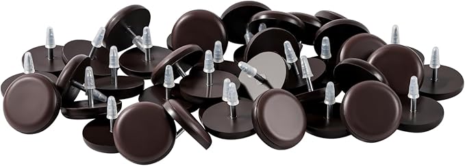 Furniture Glides Sliders-Furnigear PTFE (Teflon) Chair Leg Movers Sliders for Carpet Surface - Move Your Furniture Easy & Safely - Floor Protector (3/4" Nail, Brown-40pack, not for Wood Floors)