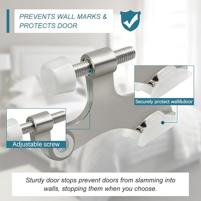 12 Pack Hinge Pin Brushed Nickel Door Stopper, Adjustable Heavy Duty Hinge Pin Door Stop with Rubber Bumper Tips