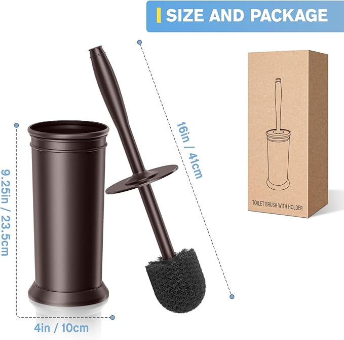 UPTRONIC Toilet Brush, Aluminum Alloy Toilet Brush and Holder Set with Extra Long Handle Durable Bristles Toilet Bowl Brush and Covered Holder for Toilet Scrubber for Bathroom Cleaning