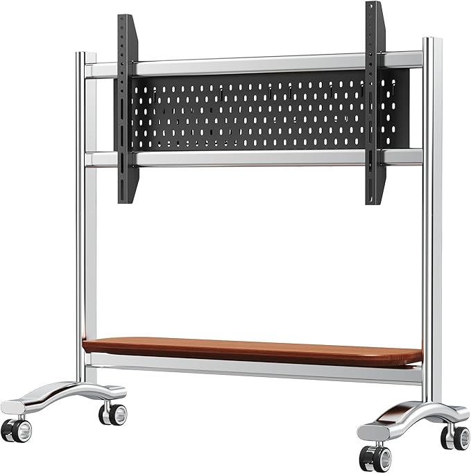 Stainless Steel Art Rolling TV Cart, Mobile TV Stand for 65-110inch TVs, Heavy Duty TV Stand with Wood Shelf&Large Storage Pegboard 220 lb. Load Capacity, Max VESA 1200x600mm (Style 1)