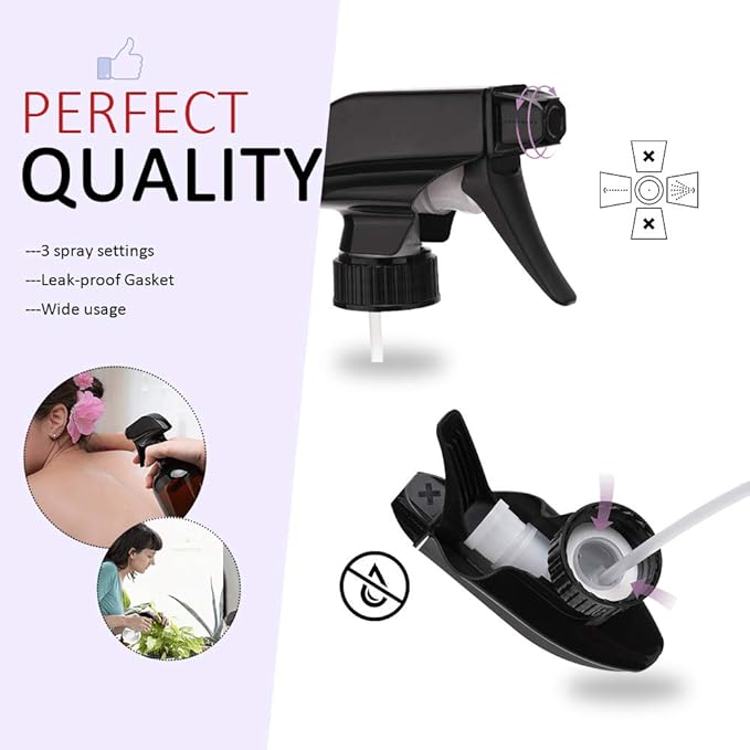 AMORIX 12PCS Spray Bottle Nozzle Trigger Sprayer Black Spray Top - Heavy Duty Replacement Nozzle with Mist Stream Sprayer, Fits 28/400 Boston Spray Nozzle for Bottles, Gardening, Cleaning Solutions