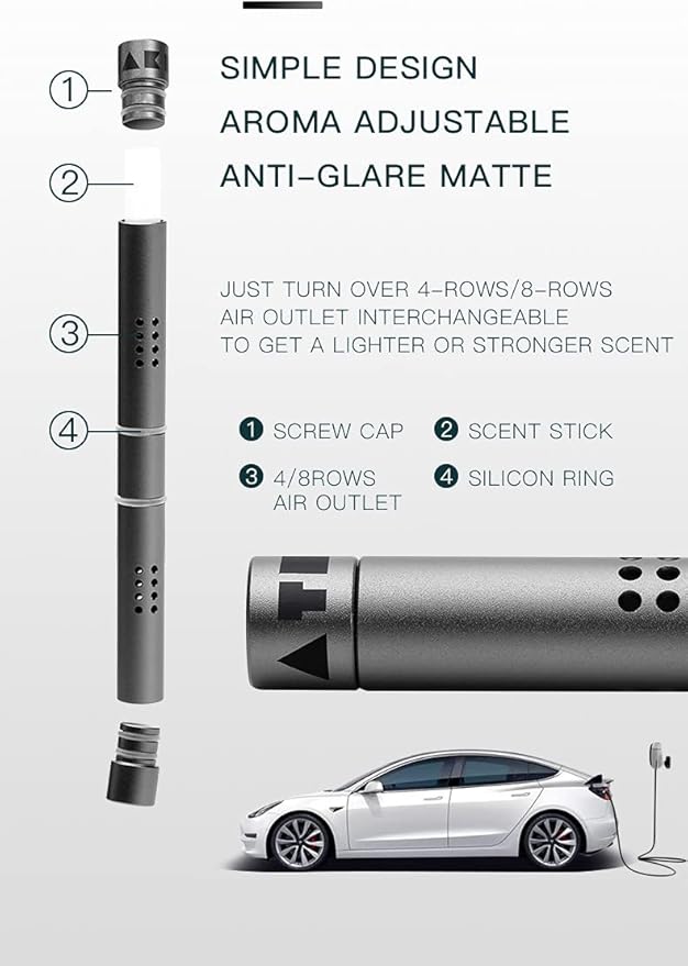 Tesla Model 3 [Not Compatible with Model 3 2024 (Highland)] /Y Air Freshener Invisible Slim Design Four Scents Selection (Pineforest After Rain Set)