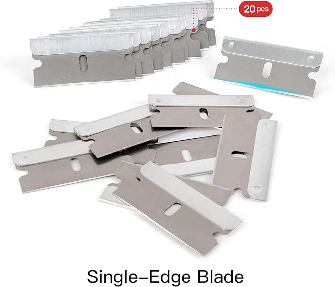 NEWISHTOOL Long Handle Scraper Tool Kit includes 2 Pcs Razor Blade Scraper and 20 PCS 1.5 inch Metal Razor Blades, Long Reach Sturdy Scraper Tool for Glue Residue Label Sticker Removal Oven Cleaning
