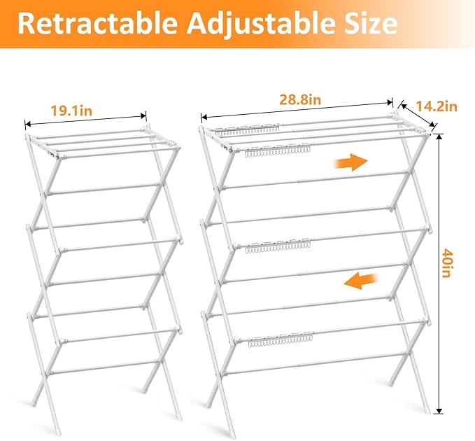 3 Tier Clothes Drying Rack,Foldable & Portable Clothing Drying Rack,Space-Saving Design, Indoor & Outdoor Laundry Rack for Drying Clothes,Metal Dryer Rack-Pure White
