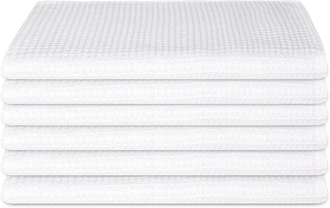Kitchen Towels Set of 6 Soft Premium Cotton Highly Absorbent Dish Towels 18x28 Inches, Washable & Reusable Tea Towel, Quick Drying Dish Cloths with Hanging Loop - White Solid