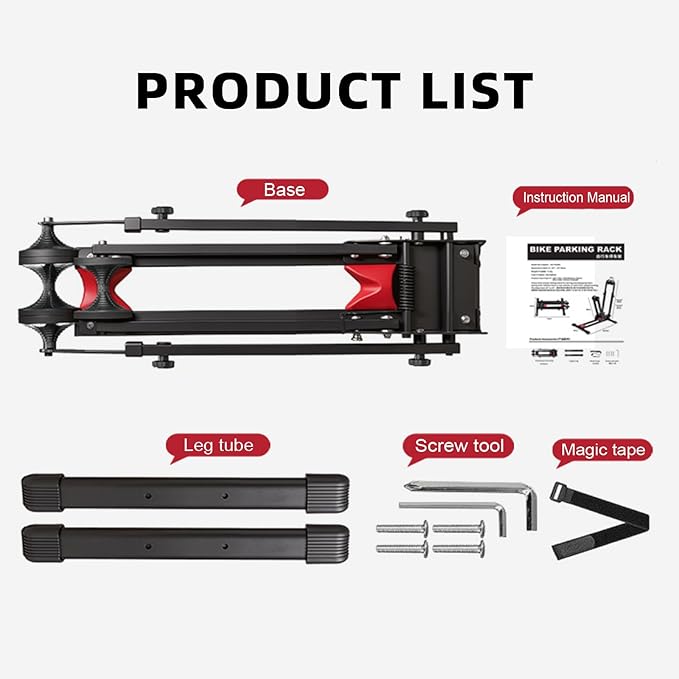 Heavy-Duty Floor Bike Stand, Freestanding Bicycle Storage Rack, Adjustable Dual Support Arms, No-Drill Installation for Garage, Black