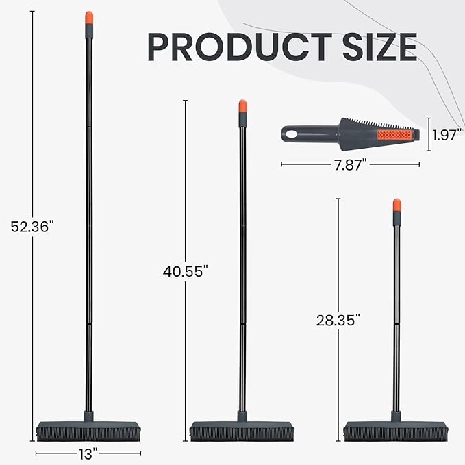 MAVRIZ Rubber Broom Carpet Rake for Pet Hair Removal, Pet Hair Broom for Hardwood Floor, Fur Remover with Squeegee