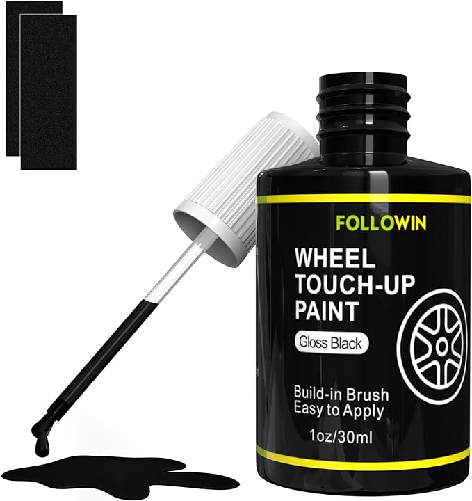 FOLLOWIN Gloss Black Rim Touch Up Paint for Cars, Wheel Rim Paint Repair Kit,Automotive Rim Scratch Repair,Repair Rim Curb Rash 1OZ(30ml)