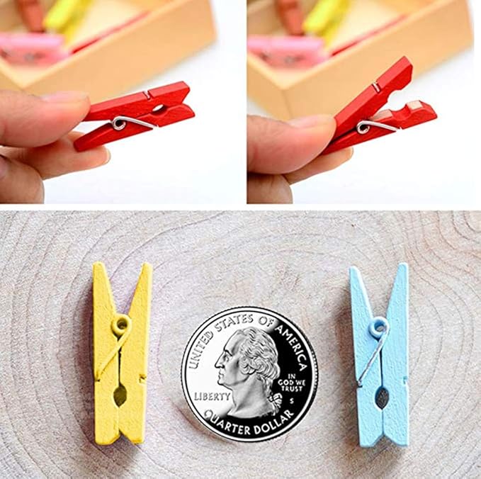 DurReus 50pcs Small Wood Clothes Pins Pegs Hangers Picture Display Art Crafts Clip Clamps String Wire Clothesline Party Office Decor Bright Blue