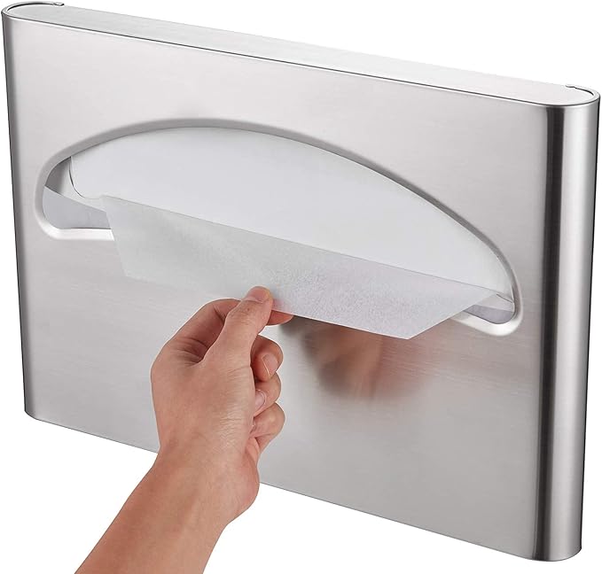 Commercial Toilet Seat Cover Dispenser, Wall Mount, 250 Single Seat Covers for Office, Hospital (18/8 Stainless Steel)