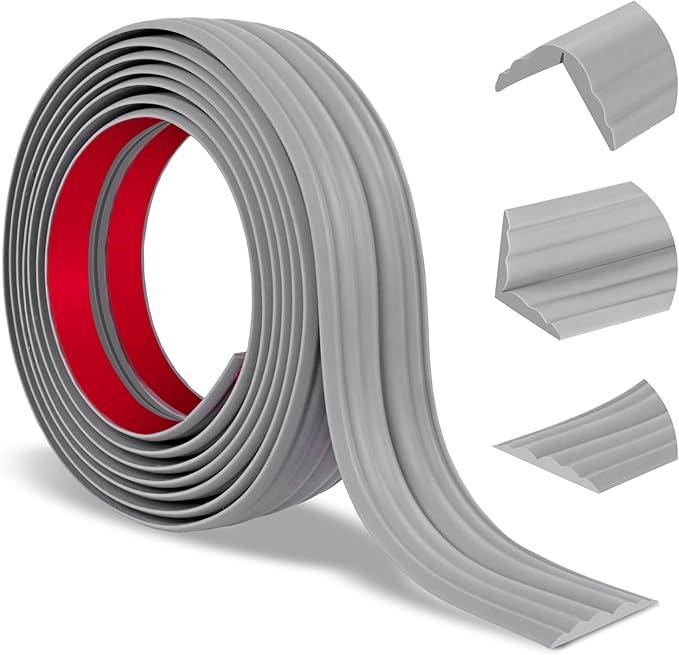 Wall Corner Protector Peel and Stick Corner Trim Molding Flexible Inside & Outside Wall Edge Guard Self Adhesive Moulding Trim for Edge Use, Gray, 1.6” W x 10’ L