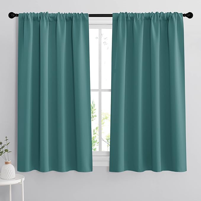RYB HOME Bedroom Window Curtains, Heat Cold Insulated Drapes for Energy Cost Saving Washable Curtain Set for Living Room Family Engagement Bathroom Sunroom, 42 x 54 inches Long, Teal, 1 Pair