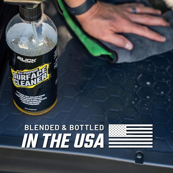 Slick Products All-Purpose Surface Cleaner – Heavy-Duty Interior & Exterior Car Cleaner for Vinyl, Plastic, Rubber, Carpet & Upholstery – Ready-to-Use Formula with Fresh Lemon Scent – 128 oz.