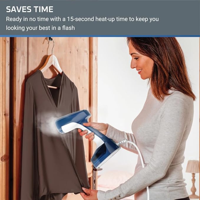Rowenta, Steamer for Clothes, X-Cel Easy Steam Handheld Steamer, 15 Second Heatup, 5 Ounce Capacity, 1400 Watts, Portable, Ironing, Travel Must Have, Blue Clothes Steamer, DR7130