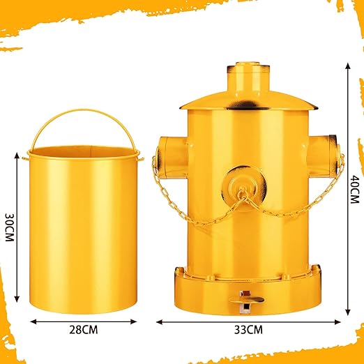 Hoolerry Fire Hydrant Trash Can Retro Creative Garbage Can with Inner Bucket Large Capacity Wrought Iron Pedal Trash Can Indoor Outdoor Waste Bins for Park Garden Kitchen Garbage (Yellow, Small)