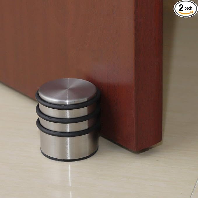 KINJOEK 2PCS Heavy Weight Door Stopper, No Drill Stainless Steel Door Stop with Protective Rubber Bands Door Wedge for Office, Home, Garage, Laundry Door