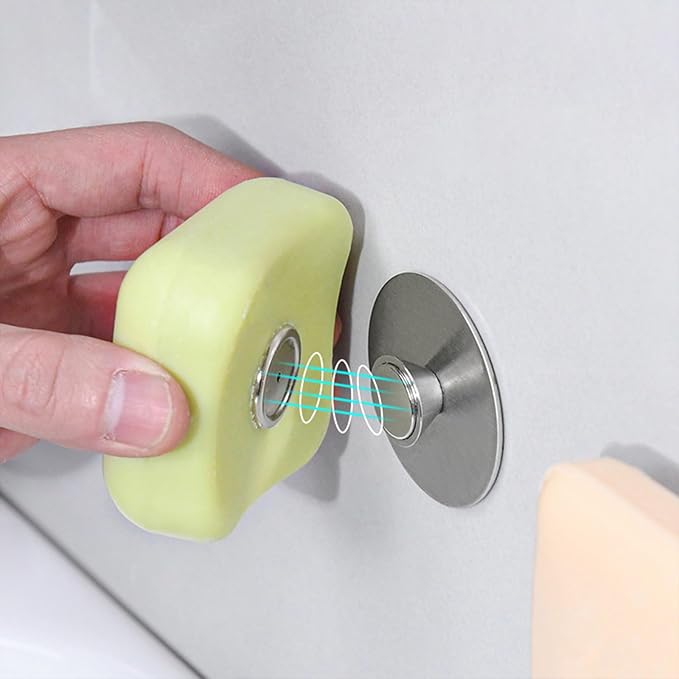 Magnetic Soap Holder, Stainless Steel Wall Mount Waterproof Bathroom Organizer for Showers/Sinks (Soap Holder-Glue)