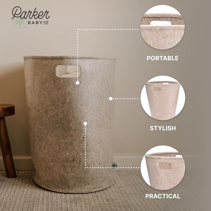 Parker Baby Co. Nursery Laundry Hamper - Large Felt Storage Basket and Baby Hamper for Nursery (White)