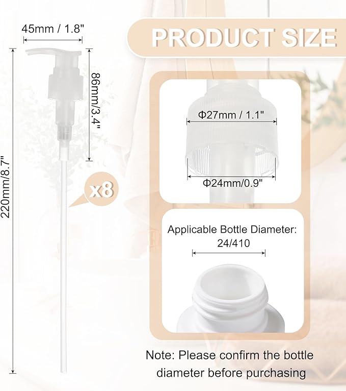uxcell 8 Pcs Soap Dispenser Pump Heads Soap Dispensers Top Pumps Replacement Switch Pumphead for Standard 24/412 Neck Size Lotion Shampoo Bottle, Transparent