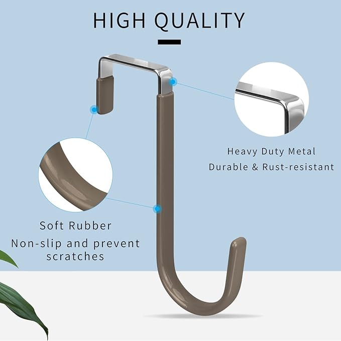 FYY Over The Door Hooks, 4 Pack Door Hangers Hooks with Rubber Prevent Scratches Heavy Duty Organizer Hooks for Living Room, Bathroom, Bedroom Hanging Clothes, Towels, Hats, Coats, Bags Brown