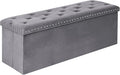 Velvet Storage Ottoman Bench, 43.3" Folding Ottoman with Rivet Trim, Heavy-Duty Upholstered Entryway Bench, Sturdy Footrest and Seat for Bedroom, Living Room, Holds up to 660 LBS, Grey