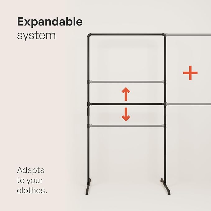 pamo Industrial Pipe Clothing Rack with Shelf - 220 lbs Capacity - Free Standing Clothes Rack and Walk In Closet for Wardrobe