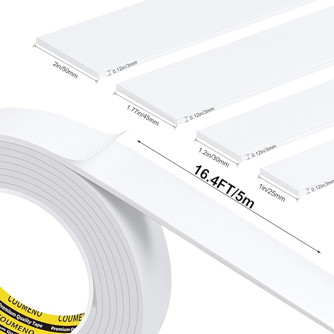 2 Pack Foam Tape 1.77inX16.4FT Sealing Strip Foam Pad Sponge Tape Window Weatherproof, Self-Adhesive Insulation Sealing White