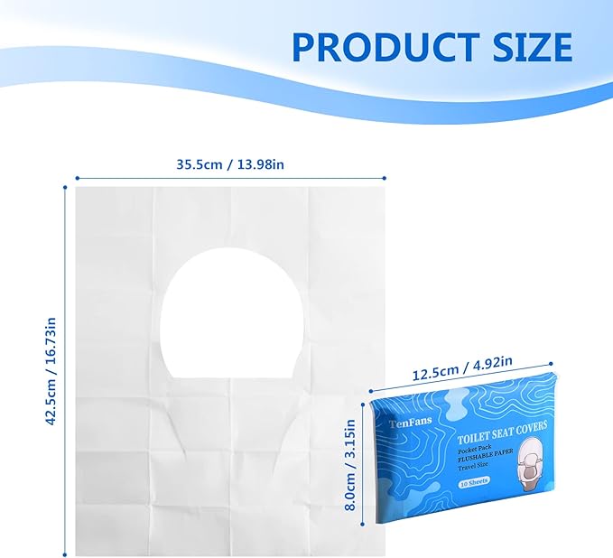 TenFans Flushable Water-Soluble Toilet Seat Covers (120 Pack) - Disposable Toilet Paper Liners for Kids Potty Training, Adults & Travelers - Public Restroom & Camping Essentials
