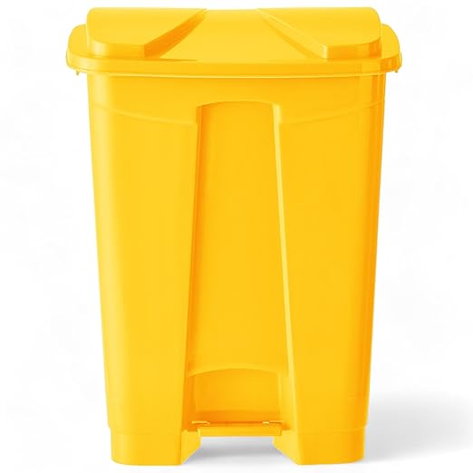 PRO&Family Step-On Trash Can with Lid, Plastic Waste Bin, Foot Pedal Operation (Yellow, 4 Gallon)