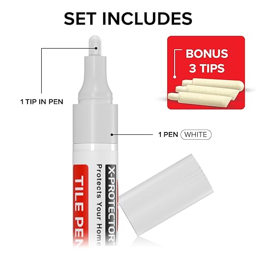 X-Protector Water Based Grout Marker - 1 PC with 4 Tips, White