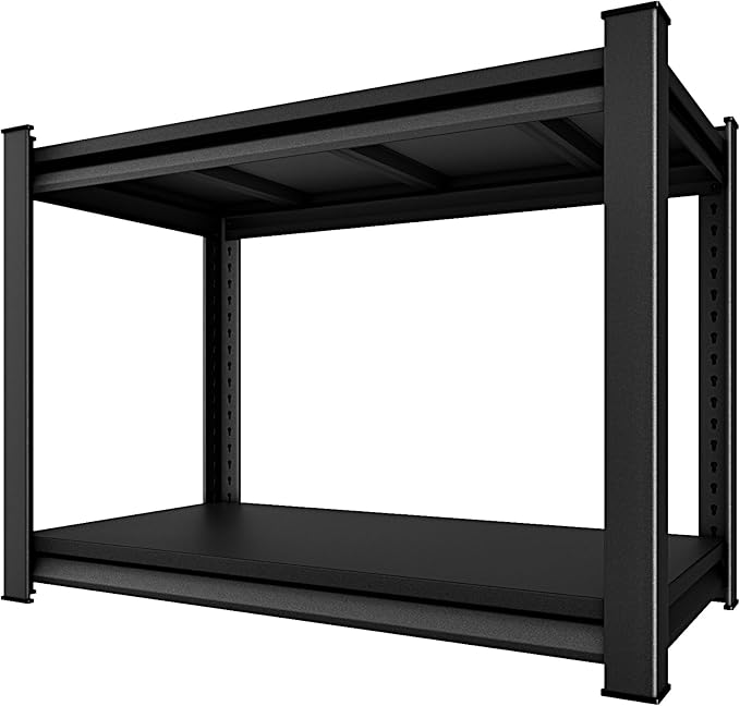 40" W 2-Tier Garage Shelving Heavy Duty, 1000LBS Loads Garage Storage Shelves, Metal Shelving Units and Storage Racks, Industrial Utility Shelf Heavy Duty,40" Wx16 Dx36 H, Black