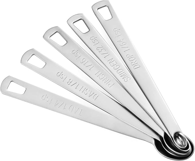 2 Pack Teaspoon Measuring Spoons, 1/4 tsp, 1/8 tsp, 1/16 tsp, 1/32 tsp, 1/64 tsp Mini Measuring Spoons Set, Stainless Steel Cooking Baking Tiny Measuring Spoon for Powders, Spices, Salt