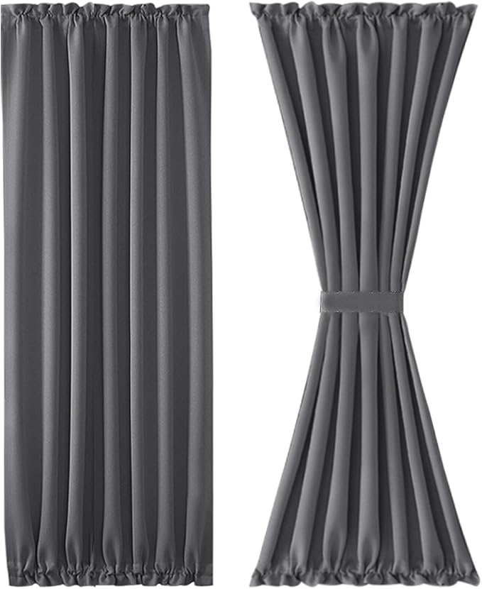 DWCN French Door Curtains – Rod Pocket Thermal Blackout Curtain for Doors with Glass Window, Kitchen and Patio Doors for Privacy, 54 X 72 Inches Long, 1 Curtain Panel with Tieback, Grey