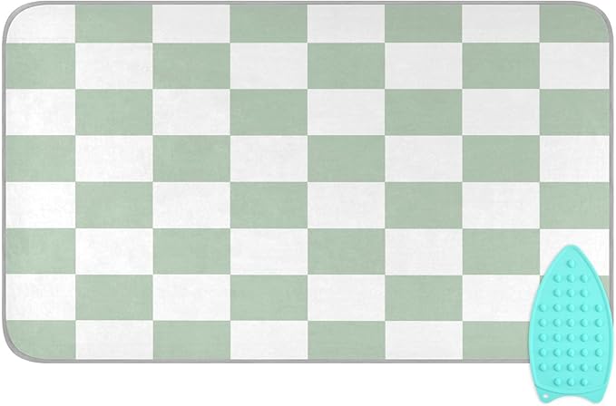 Checkered Green and White Png Ironing Mat Thickened Ironing Blanket Travel Portable Double-Side Using Ironing Pad Travel Isolate Heat Pad Cover for Washer Dryer Table Top Countertop 27.6x47.2in