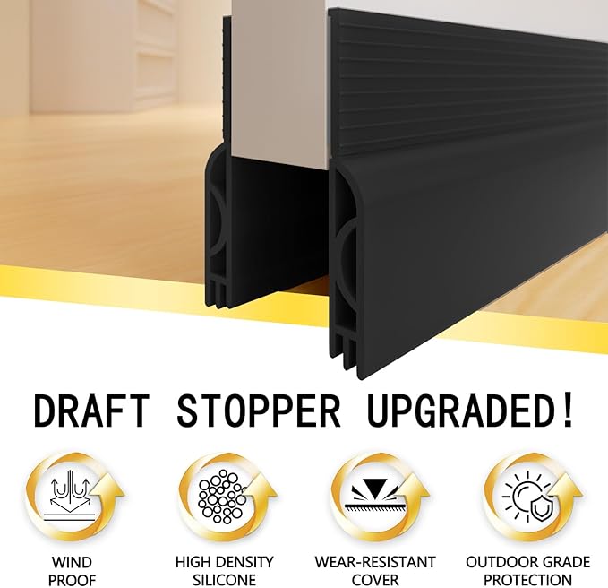 Door Draft Stopper,Door Sweep for Bottom of Door,Weather Stripping Door Seal Draft Guard Blocker Noise Cold Air Insulation Soundproofing for Exterior Interior Home Improvement(Black, 39")