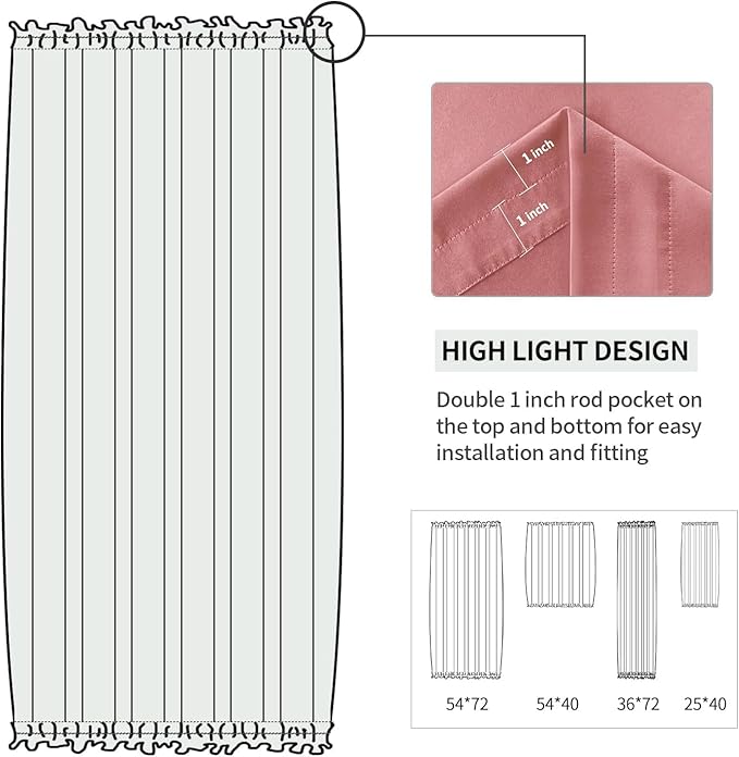 DWCN French Door Curtains – Rod Pocket Thermal Blackout Curtain for Doors with Glass Window, Kitchen and Patio Doors for Privacy, 36 X 72 Inches Long, 1 Curtain Panel with Tieback, Dry Rose