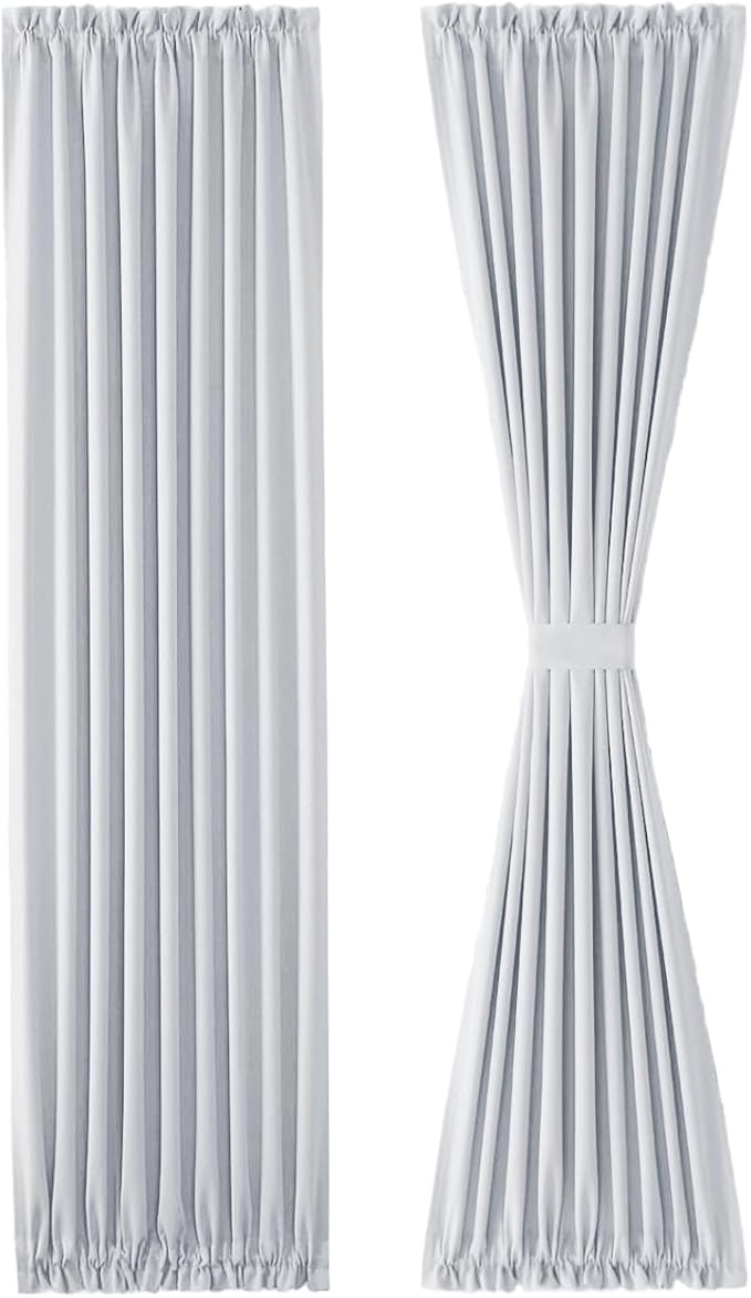 DWCN French Door Curtains – Rod Pocket Thermal Curtain for Doors with Glass Window, Kitchen and Patio Doors for Privacy, 25 X 72 Inches Long, 1 Curtain Panel with Tieback, Greyish White