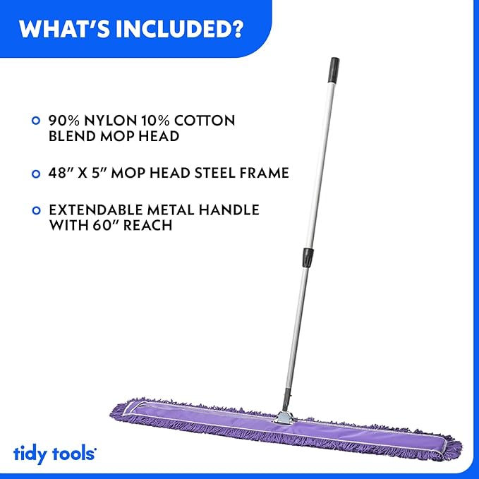 48 Inch Purple Commercial Dust Mop & Floor Sweeper with Extendable Handle – Mop for Hardwood, Tile, and Concrete Floor Cleaning