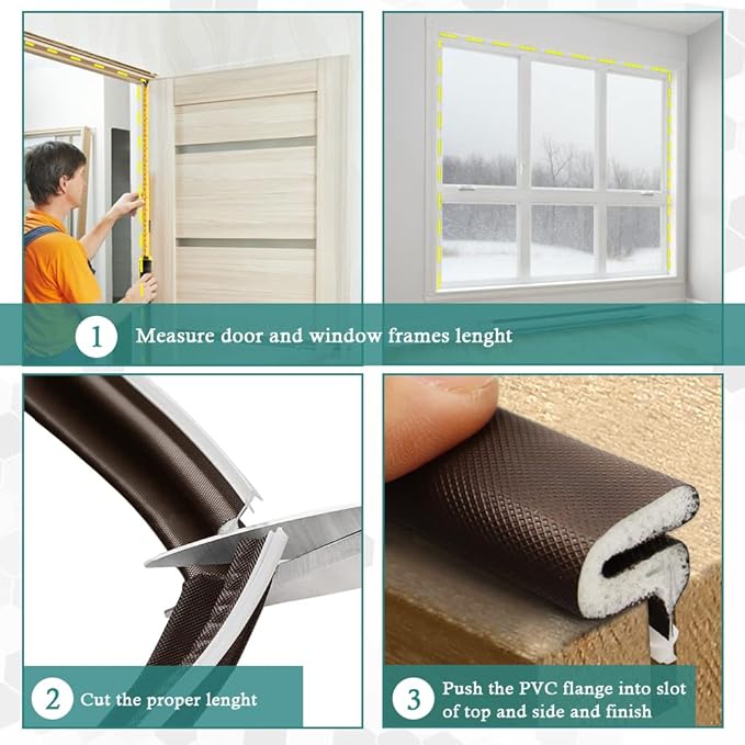 Kerf Weather Stripping Door Seal Strip 26 Ft Q Foam Door Weatherstrip Seal with Slot Card Slot Installation, Easy Cut to Size (Brown)