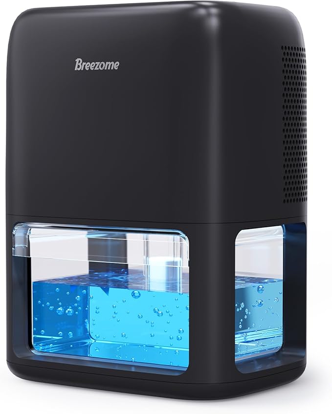BREEZOME 60 OZ Dehumidifiers for Home, Dual-Semiconductor Quiet Dehumidifier with Timer Auto-Off Sleep Mode 7 Colors Light Portable Small Dehumidifiers for Bathroom, Cloakroom, RV, Black