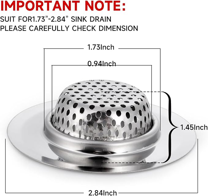 2PCS Bathtub Drain Strainer Cover - 2.84 inch Stainless Steel Shower Drain Hair Catcher