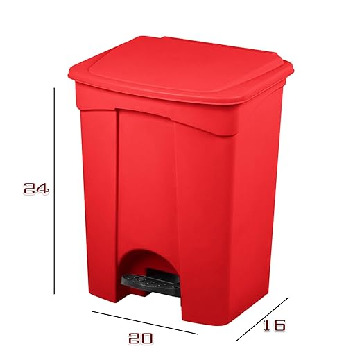 PRO&Family Step-On Trash Can with Lid, Plastic Waste Bin, Foot Pedal Operation (Red, 18 Gallon)